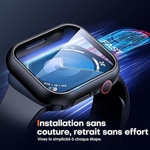 Miniatura 60 de Carcasas Tauri rígida, 2 unidades compatibles con Apple Watch SE Series 6, 5, 4, vidrio templado de dureza 9H integrado, delgada, a prueba
