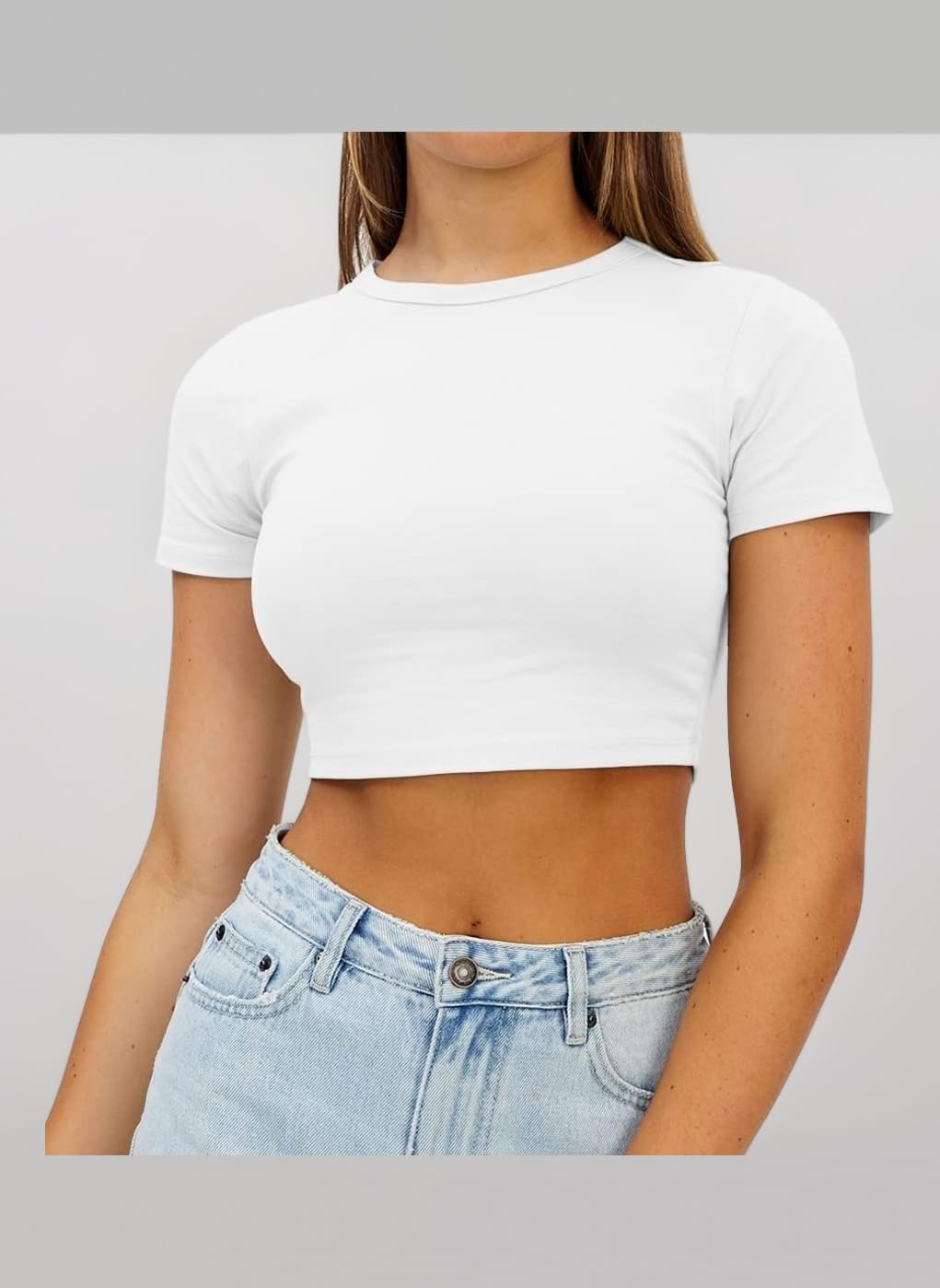 Womens Crop Summer Tee Tops Short Sleeve Casual Cropped Tshirt