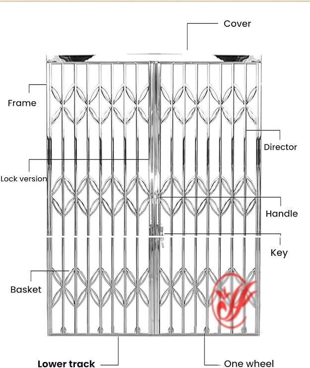 Outdoor Retractable Foldable Sliding Gate, 304 Stainless Steel Security Grille Door with Double Panels, Burglar-Proof Design for Patio, Balcony, Entryway & Commercial Use(95x150cm/37x59in)
