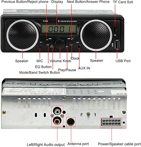 Miniatura 7 de Estéreo Bluetooth estéreo para automóvil de un solo DIN, 12 V-24 V, radio de coche con dos altavoces integrados, reproductor multimedia de audio FM