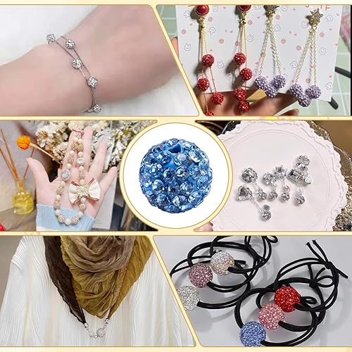 Miniatura 6 de Pandahall - Bolas de arcilla de 10 mm, tipo discoteca con 100 unidades, cuentas de polímero de arcilla con diamantes de imitación, creaciones
