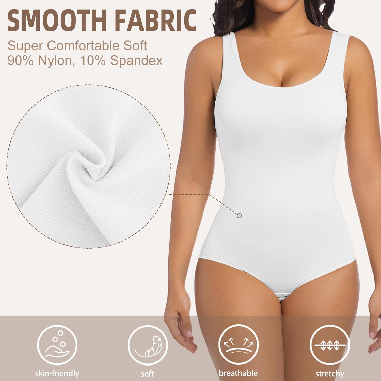 ONEW Shapewear Bodysuits Tummy Control Body Shaper Seamless Waist Trainer for Women Scoop Neck Going out Tops - Image 4