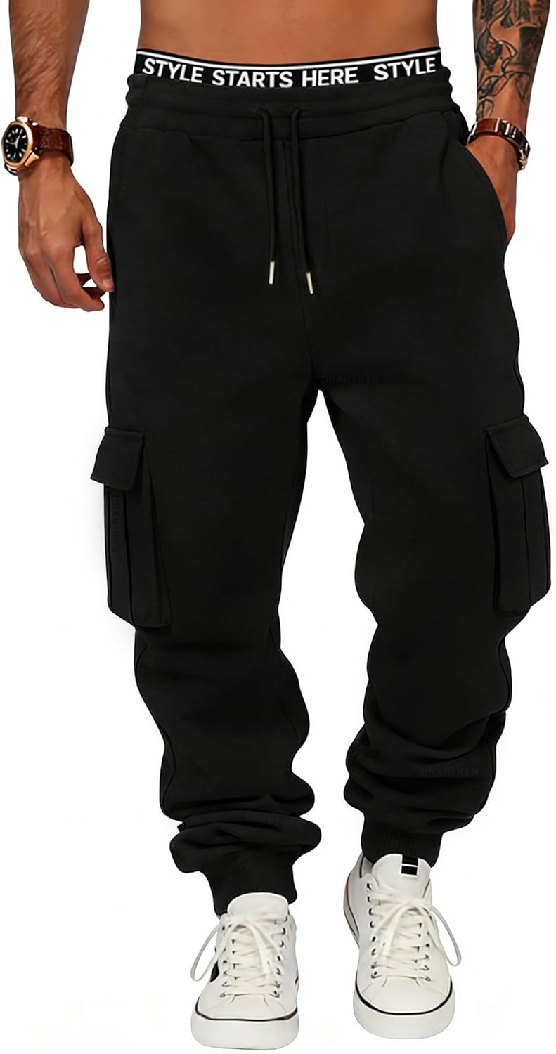 Cargo Sweatpants for Men Cotton Casual Joggers Stretch Drawstring Baggy Sweatpants with Pockets Jogging Pants - Image 2