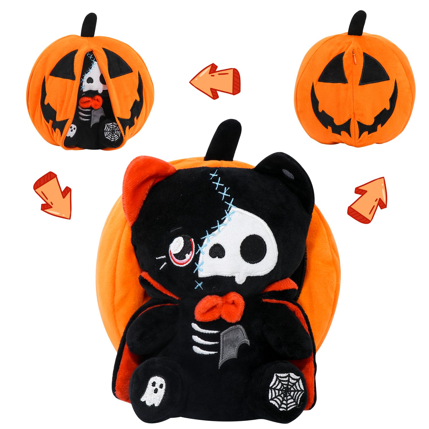 Amazon.co.jp: ハロウィンぬいぐるみ リバーシブル 黒猫 ぬいぐるみ