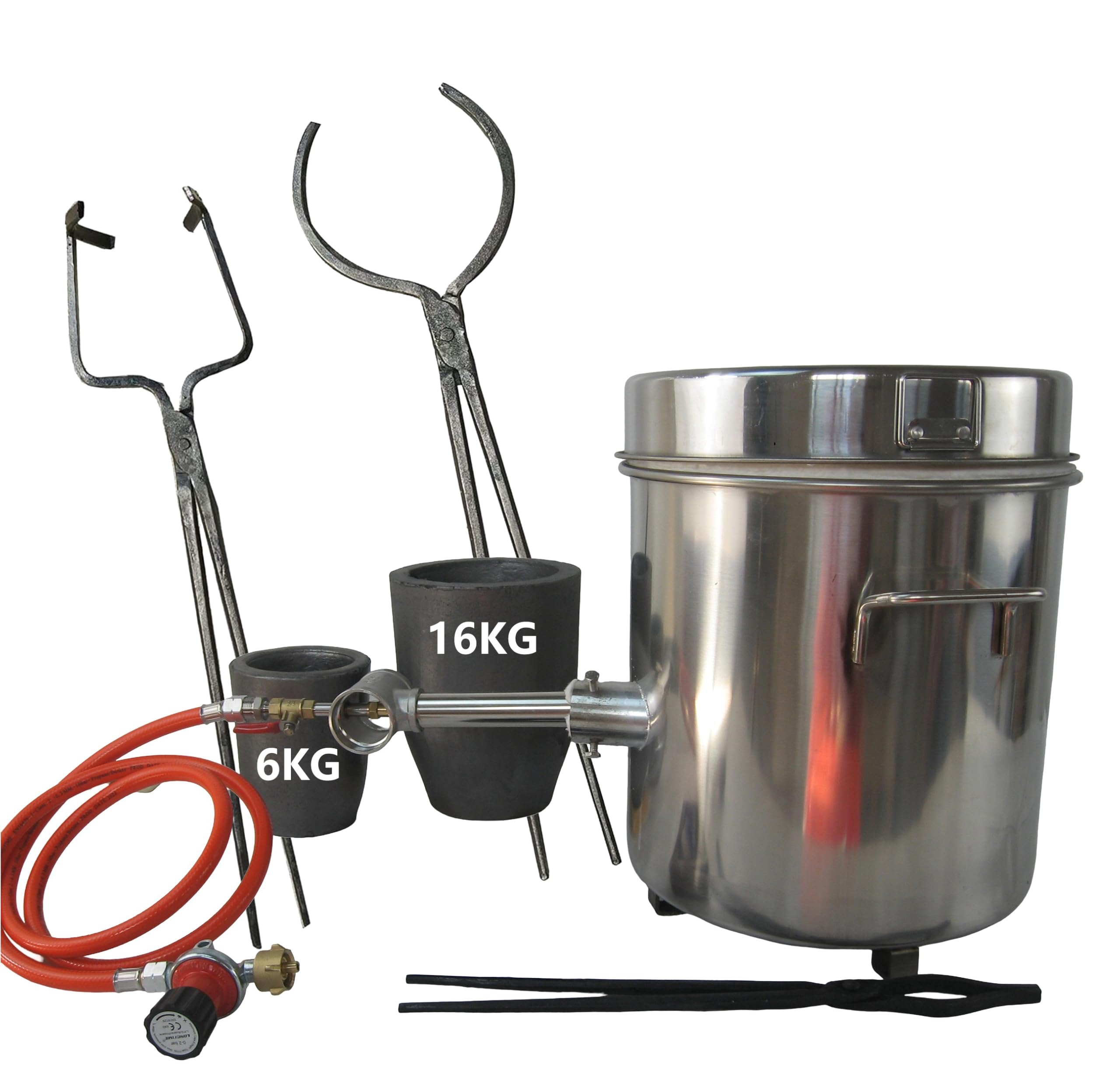 Horno de fusión de propano con pinzas para crisol, horno de gas de acero inoxidable con 2 crisoles de grafito (16 kg y 6 kg), cuchilla de fundición para metal, oro, plata, cobre, aluminio, kit