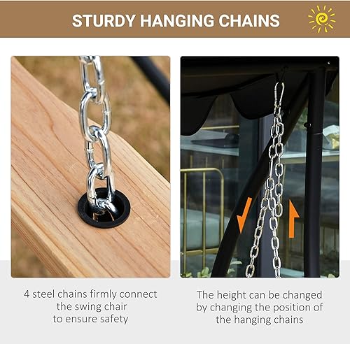 Miniatura 6 de Outsunny Columpio de madera para porche de 3 plazas banco de columpio para patio con mesa de centro plegable portavasos y cadenas incluidas