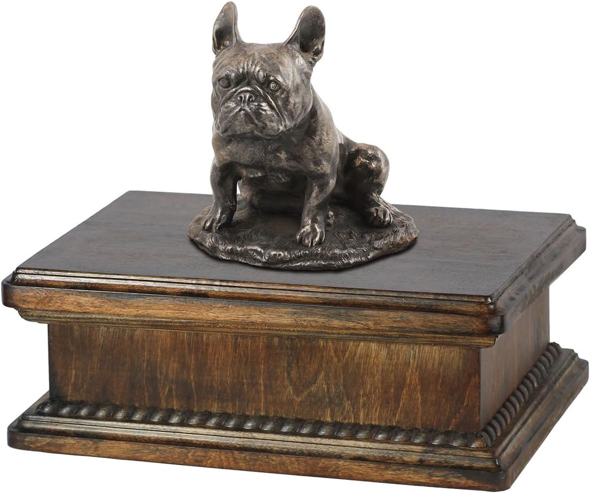 Art-Dog Custom Dog Mama Sitting Statue Memorial Urn - Handmade Cold Cast Bronze on Birch Base – Sturdy and Stylish Urn for Dog’s Ashes – 24,5x29x21cm – 5l – French Bulldog II