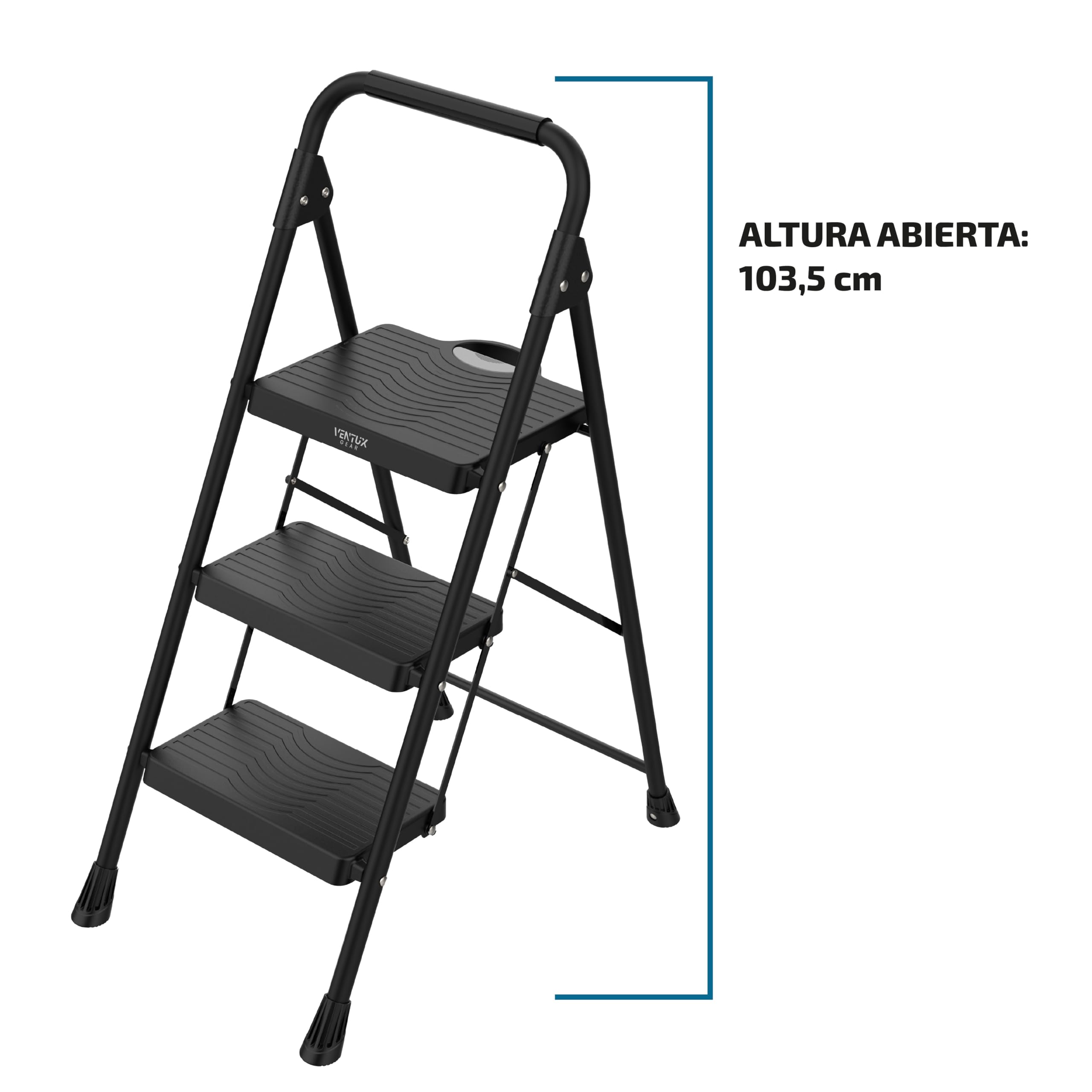 Escalera Plegable 3 peldaños de – Acero Bloqueo Seguridad 150 kg