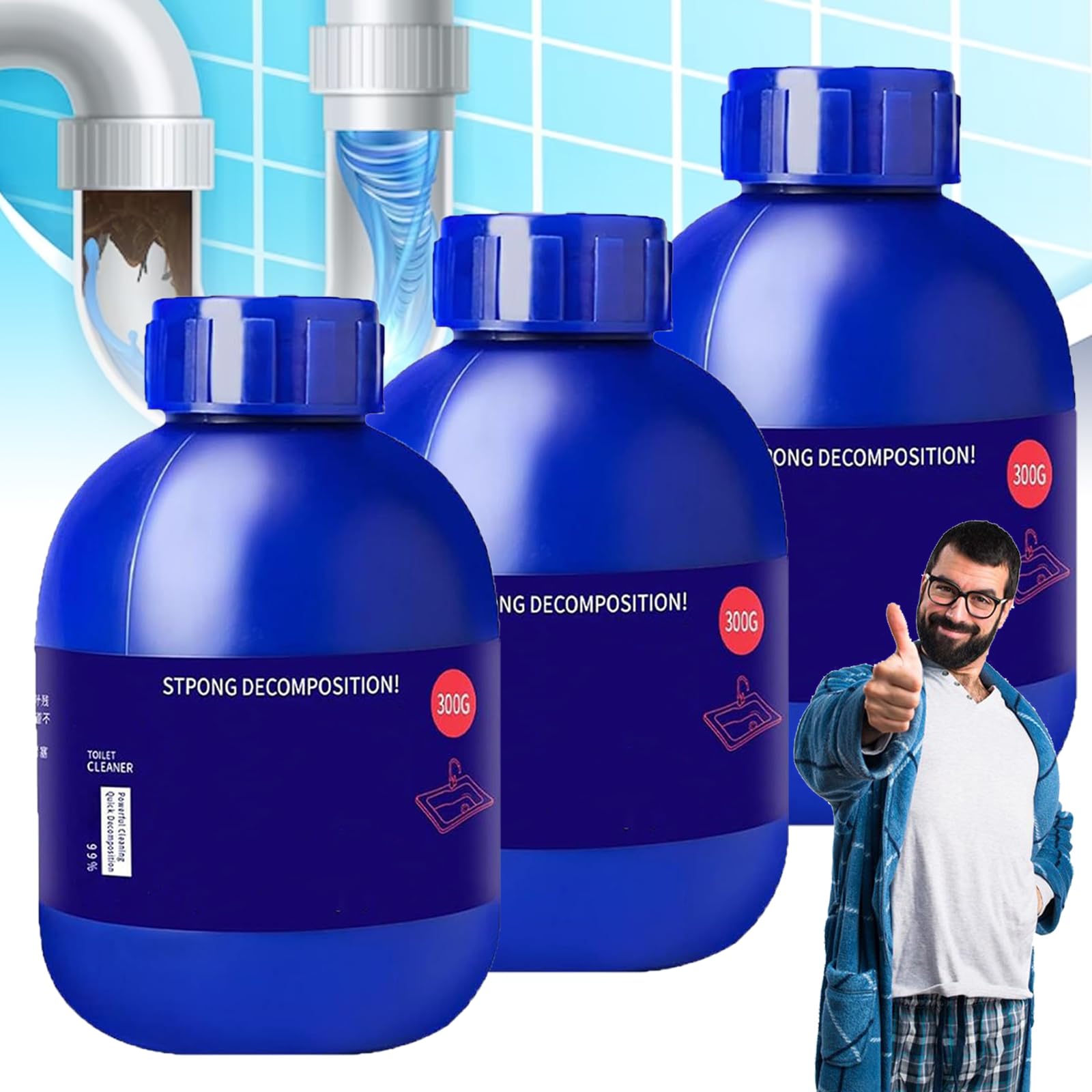 Pipe Bobo Desatascador, Pipe Bobo Drain Cleaner, Adecuado Para Lavabos, Duchas, Inodoros Y DesagüEs De Piso; Seguro Para Todas Las TuberíAs (3pcs)