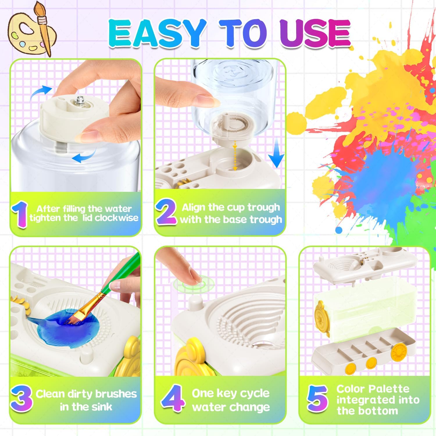 Paint Brush Cleaner Tool, Paint Brush Rinser with Holder, White