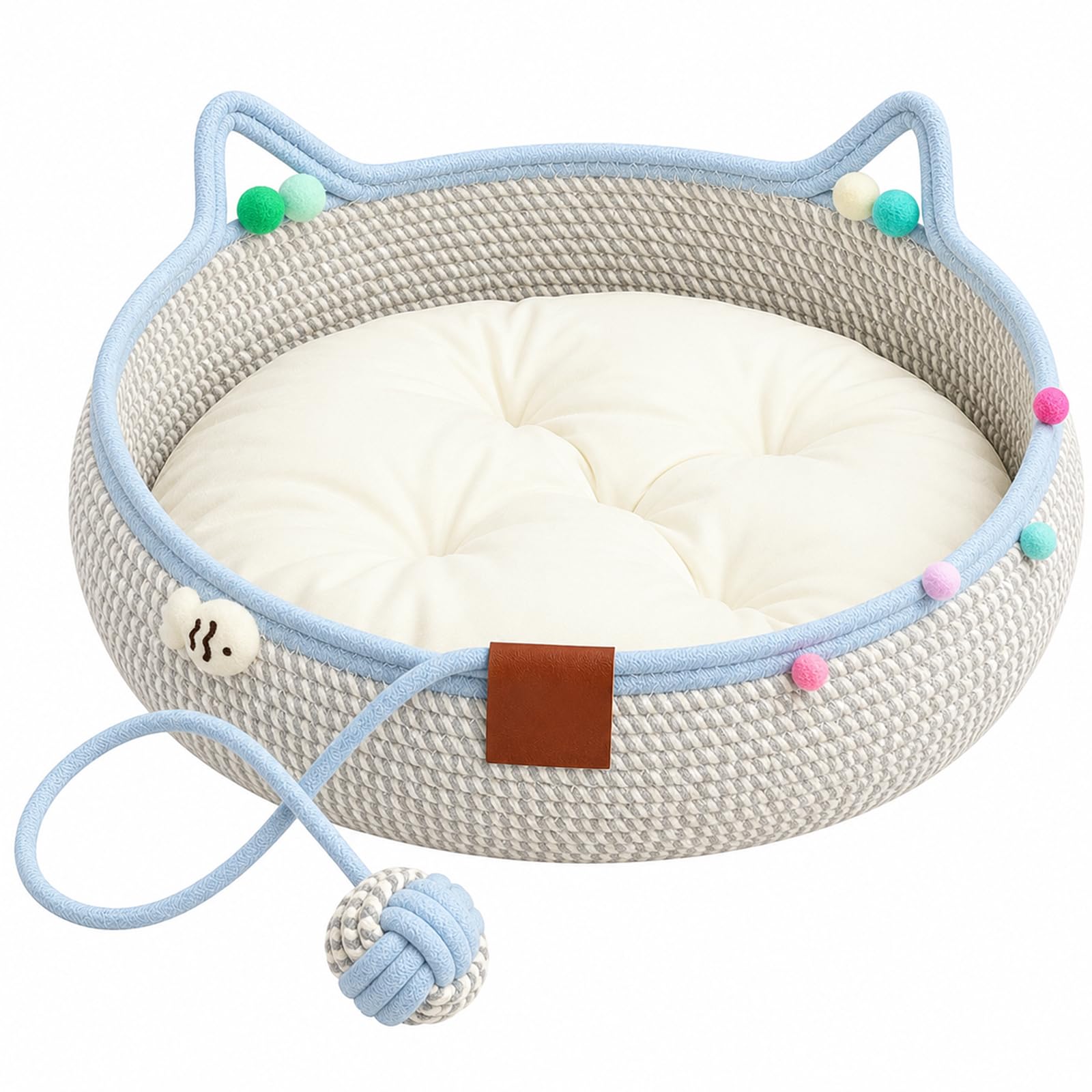Cotton Rope Cat Bed Basket, Cat Basket, Woven Cat Bed，Blue：M