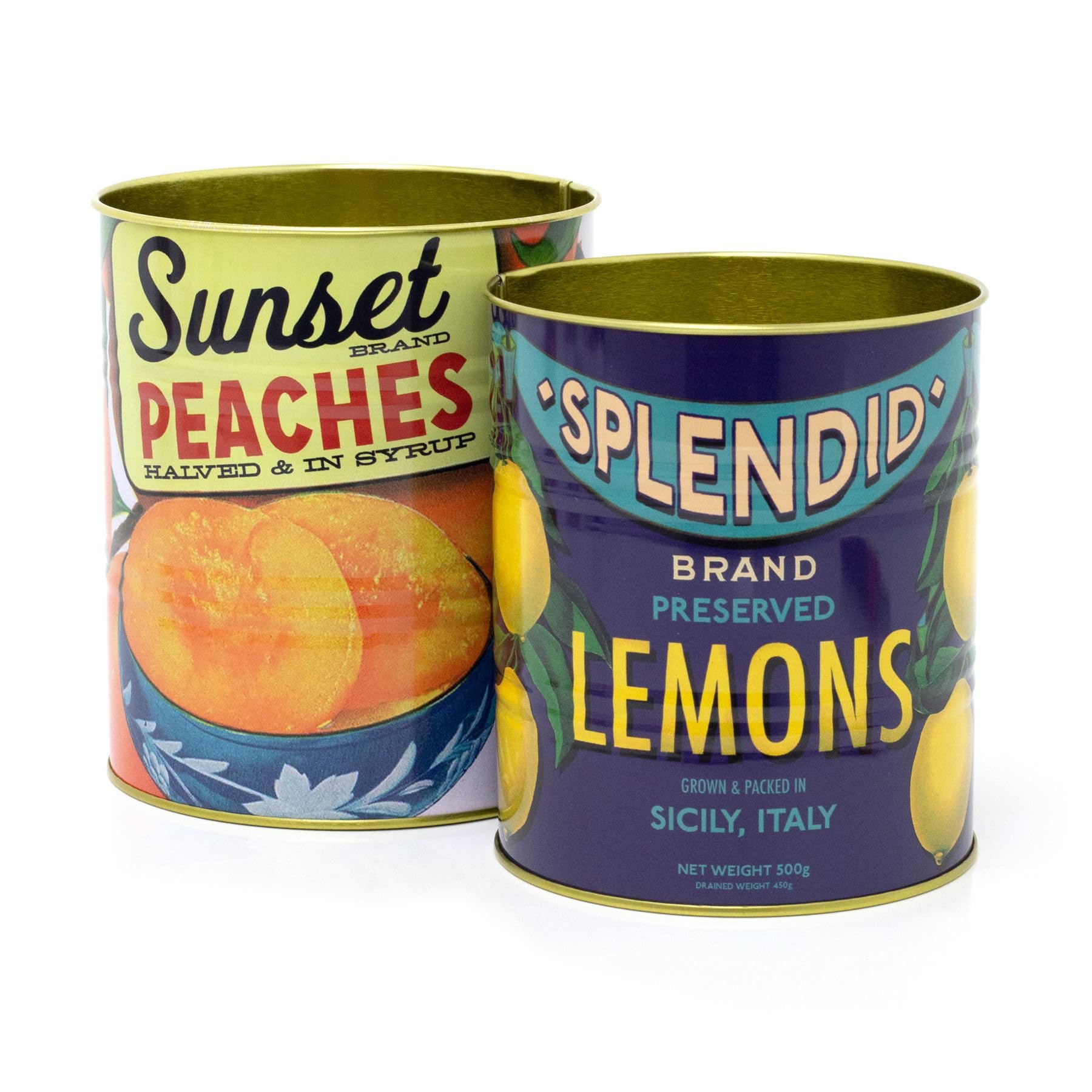 Carousel Home Set Of 2 Retro Style Vintage Fruit Storage Tins | 2 Piece Replica Food Tins Decorative Tinned Cans | Metal Storage Tins