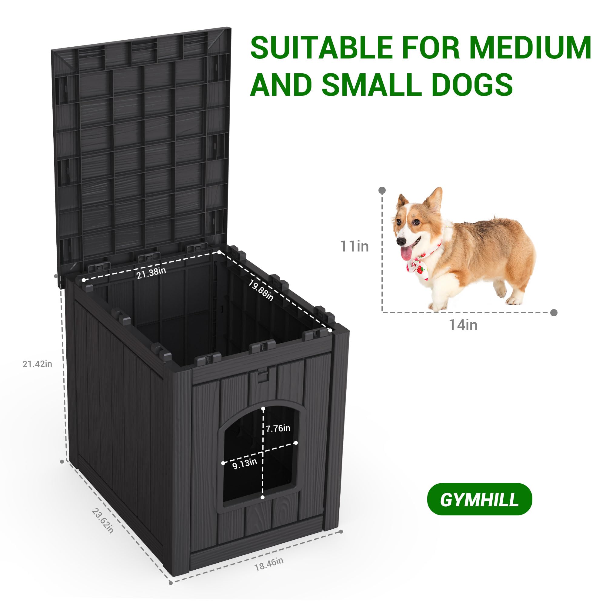 Weatherproof Resin Cat House for Indoor Outdoor Use, Stackable Feral Cat Shelter for Winter, Waterproof Rabbit Hutch for Bunnies Kitties, Black