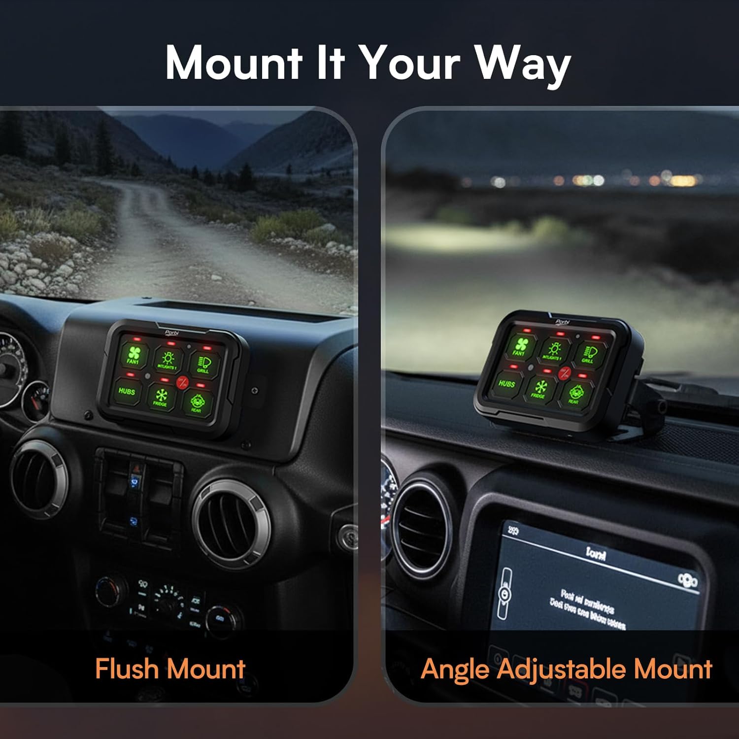 RGB 6 Gang Switch Panel, Universal Circuit Control Relay System, Momentary Toggle Pulsed Memory Function, Automatic Dimmable, 12-24V Light Switch Panel for Truck UTV Car Boat, IP65, 2 Years Warranty