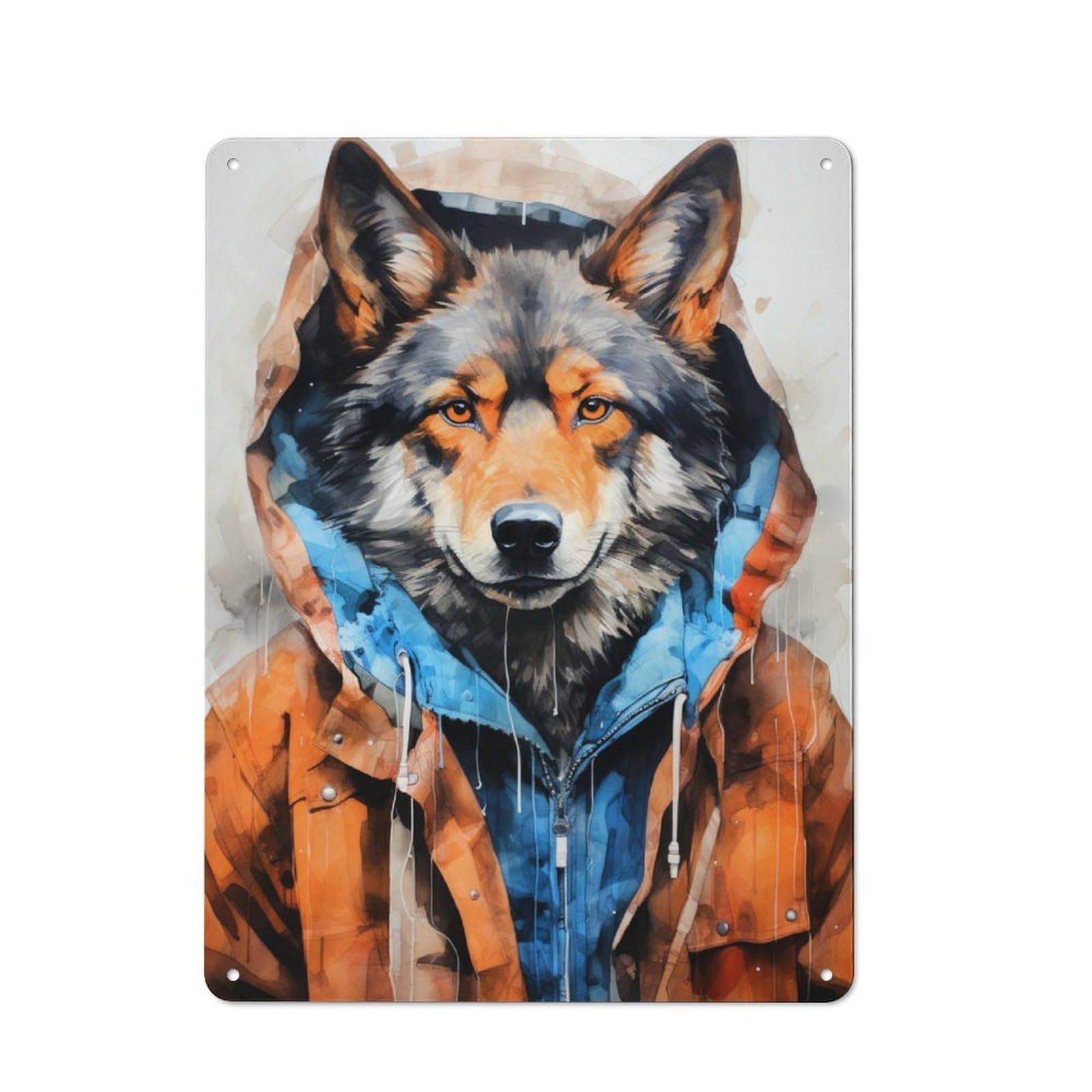 Junmoney Animal Wolf Tin Wall Plaque 40X30cm With For Home Bar Wall, For Hosts Who Enjoy Retro Interiors