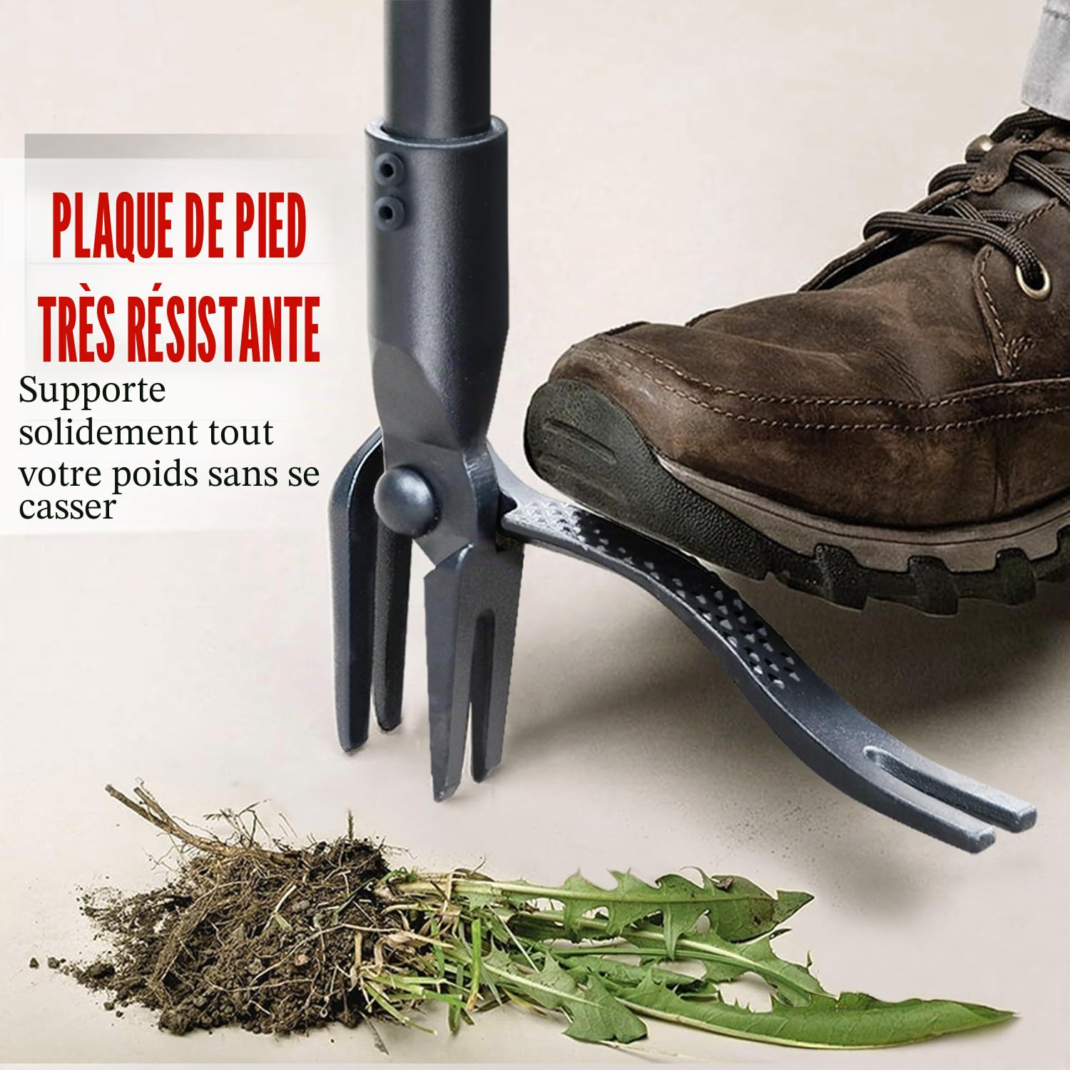 Jardineer Extracteur de mauvaises herbes, outil de désherbage debout de 114,3 cm, outil de désherbage à long manche avec tête en acier à 4 griffes, désherbeur manuel robuste pour jardin, pelouse, cour