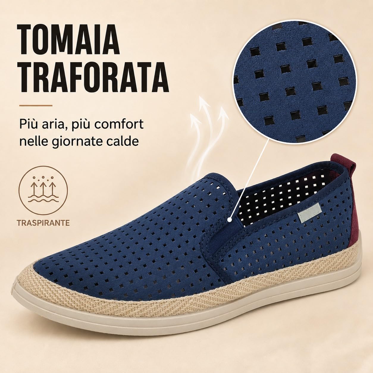 JOMIX Mocassini Uomo Estivi Traforati Scarpe Slip On Uomo Leggere e Traspiranti Casual Senza Lacci con Suola in Gomma Ideali per Estate Made in Spagna