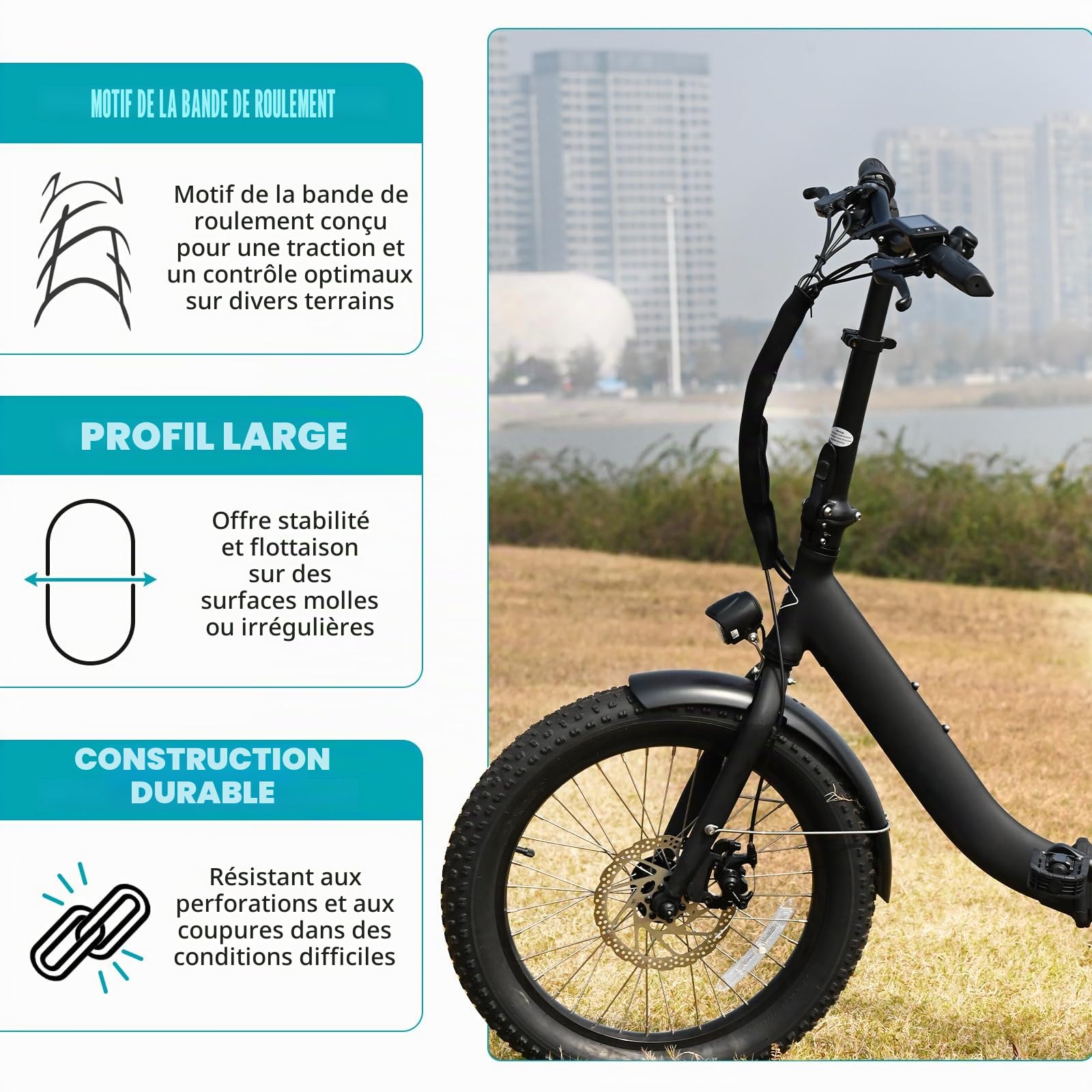 ZUKKA E Bike Pneu de vélo 26 x 3,0 avec pneus graisseux Heavy Duty High Performance Wear-Resistant E-Bike Mountain Snow Bike Noir
