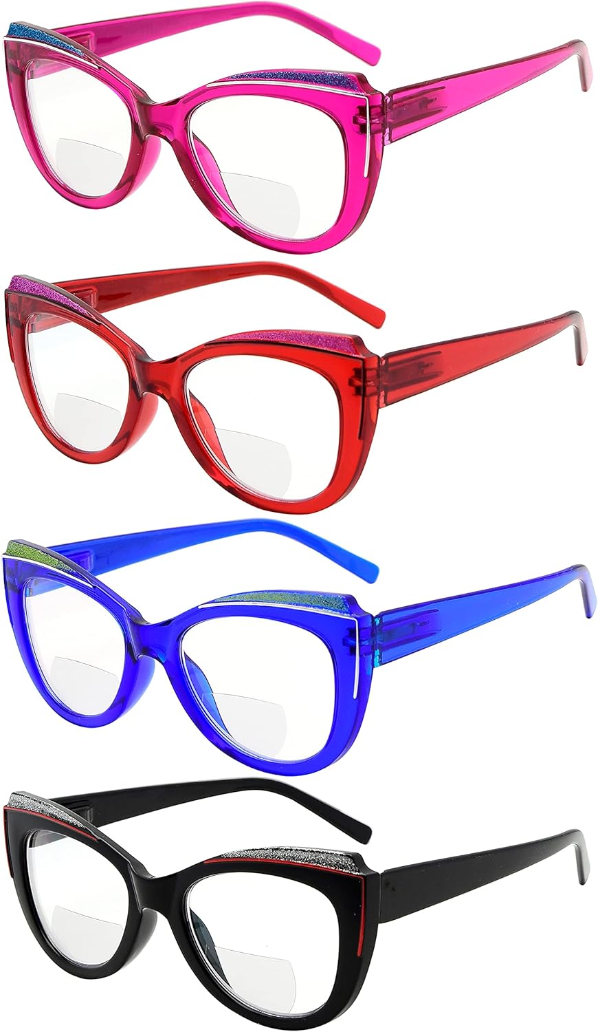 Eyekepper 4-pack Bifocal Reading Glasses Bling Design Cat Eye Bi-focal Readers Women +1.50