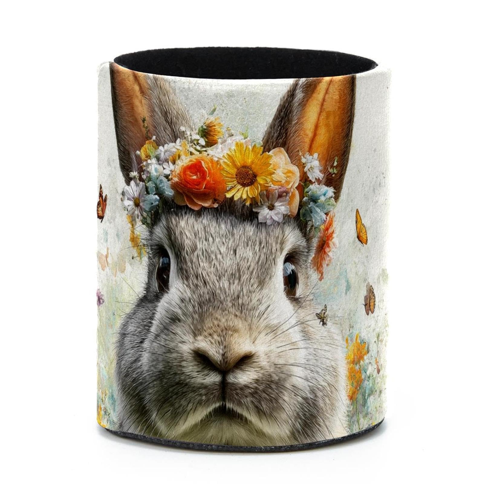 VAPOKF Round Pencil Holders for Desk, Rabbit and Flowers Pen Holders Pen Pot Makeup Brushes Storage Desktop Stationery Supplies Organiser for Home Office