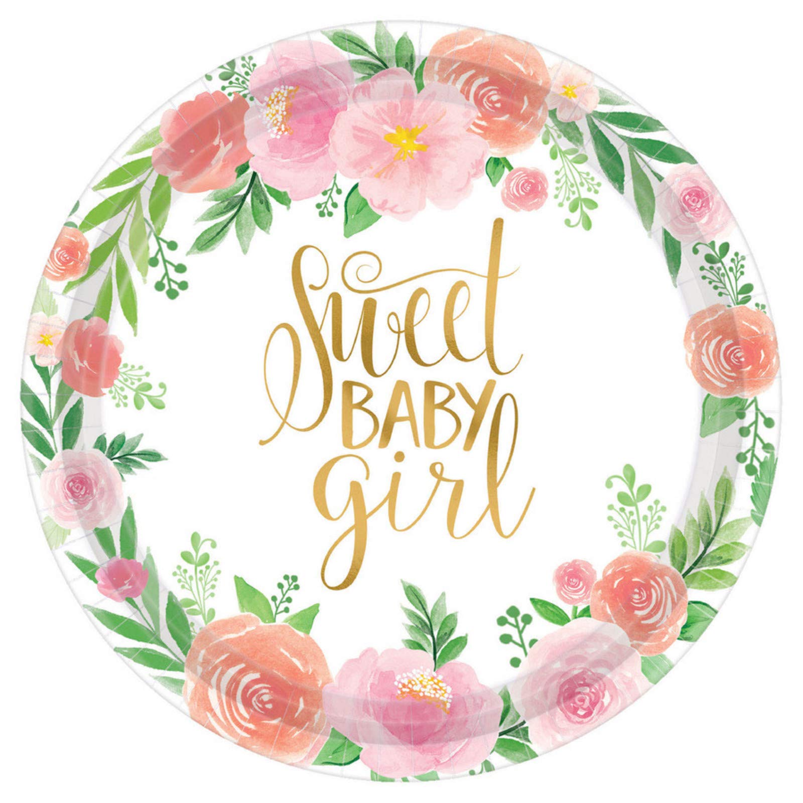 Sweet Baby Girl Floral Round Plates - 10 50 Pack of 8 - Eco-Friendly and Durable Design -