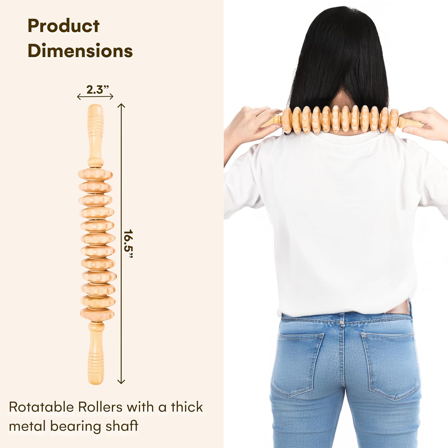 Pino Products Wooden Massage Roller Stick - Dual-Action Body Shaper for Legs, Thighs, Belly, Muscle Relaxation & Cellulite Reduction, Promoting Recovery, Toning, and Skin Tightening Experience