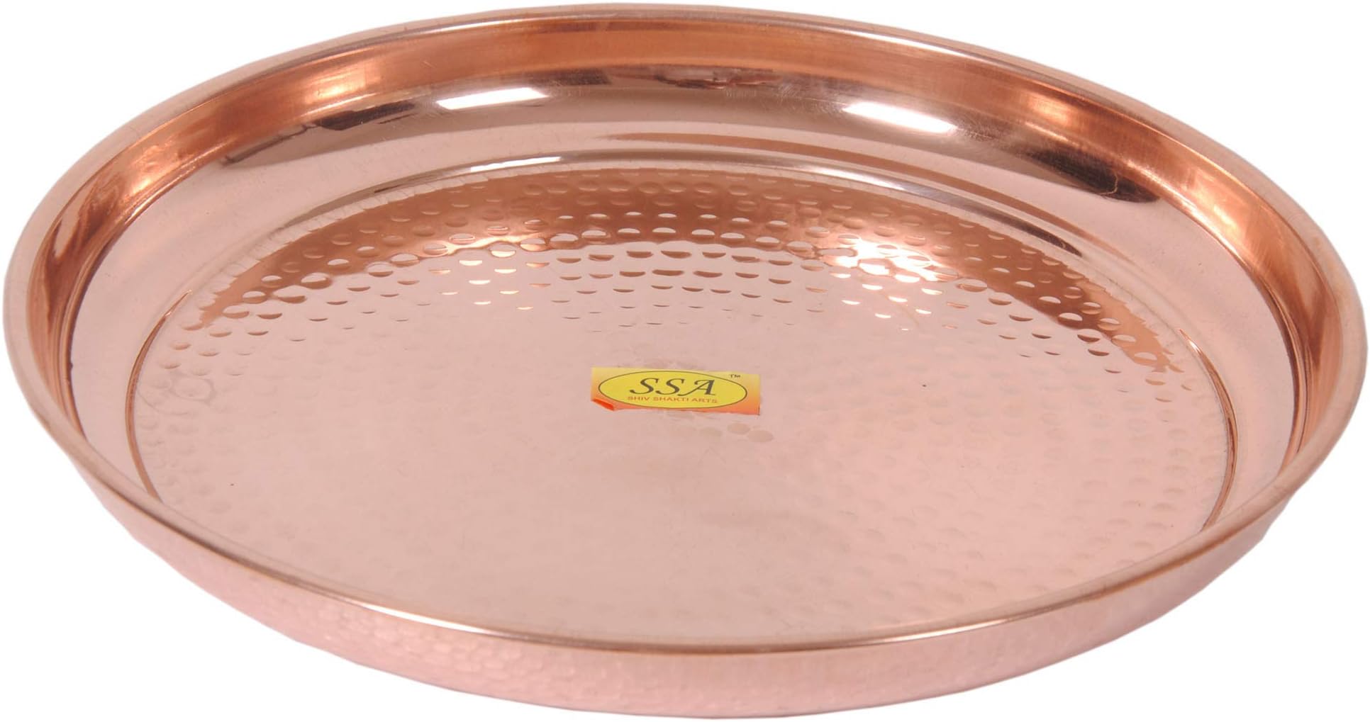 SHIV SHAKTI ARTS Handmade Pure Copper Plate Middle Sized Hammered Deisgned Thali Dish Homeware Hotelware Dinnerware Kitchenware Serveware Diameter-29 cm ::Set Of 1