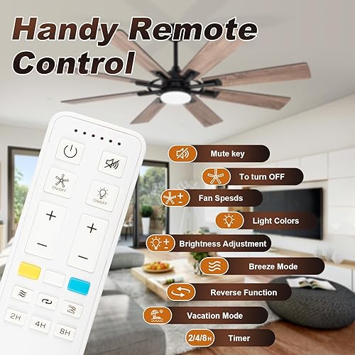 Miniatura 8 de Ventiladores de techo grandes de 60 pulgadas con luces y control remoto, ventilador de techo moderno para interiores y exteriores, para cocina, sala