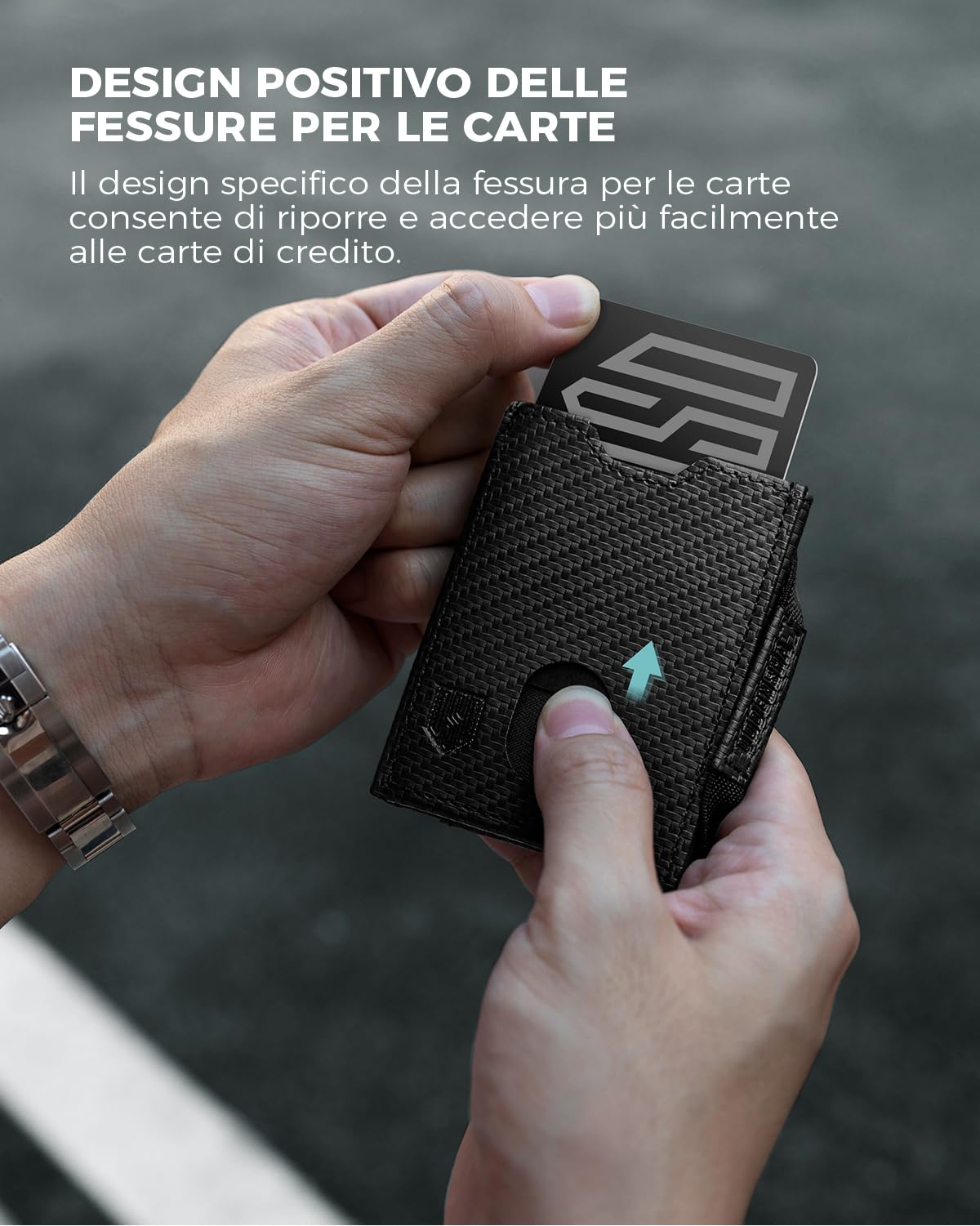 DODENSHA Portafoglio Uomo Piccolo Sottile | Porta Carte Credito | Portafoglio uomo Slim con Portamonete XL | Portafoglio con Blocco RFID | 1 Porta Banconote e 6 Fessure per Carte e Slot ID | Carbon