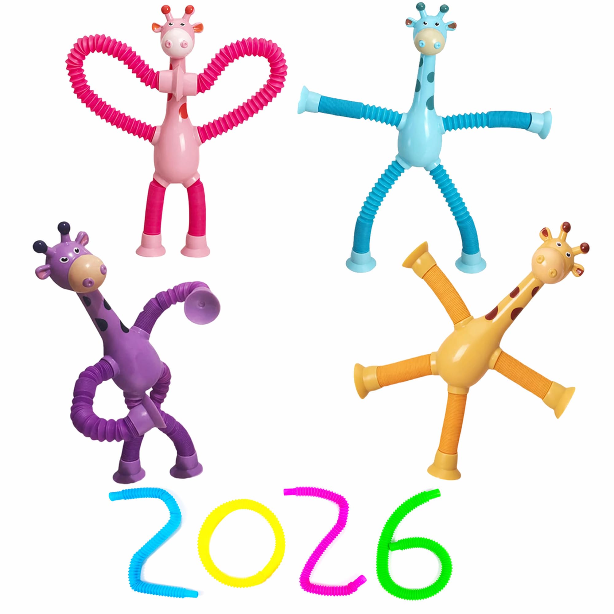 9 PCS Pop Tube Fidget Toy Set, Sensory Stretch Pop Tubes with Suction Cup Giraffe Toys, Cartoon Animal Fidget Sensory Toys for Adults, Party Bag Fillers, Stocking Fillers, Birthday Gifts