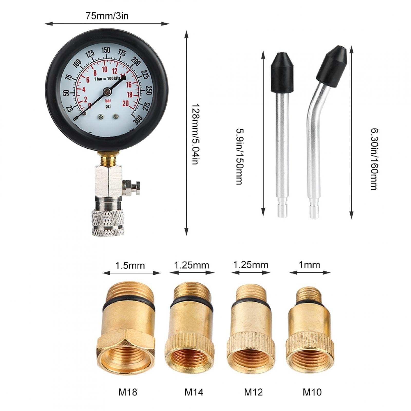 Kit di Prova della Compressione del Motore, Kit di Prova della Pressione del Carburante Kit di misuratore del Tester di Compressione del Motore a Benzina Kit di Prova del Cilindro del Motore a benzi