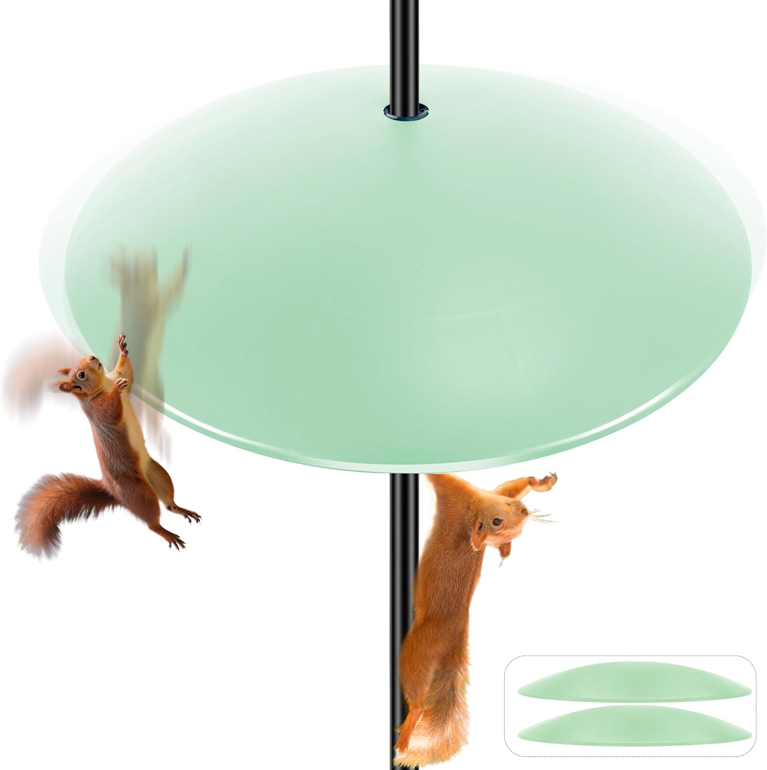 19" Extra Large Squirrel Baffle for Bird Feeder Pole,Squirrel Proof for Shepherd's Hook Outdoors, Extra Large Rain Guard for Outside Bird Feeder Pole Mount(Grass Green) 2 Pack 19''/2P/ Pole Mount Grass Green