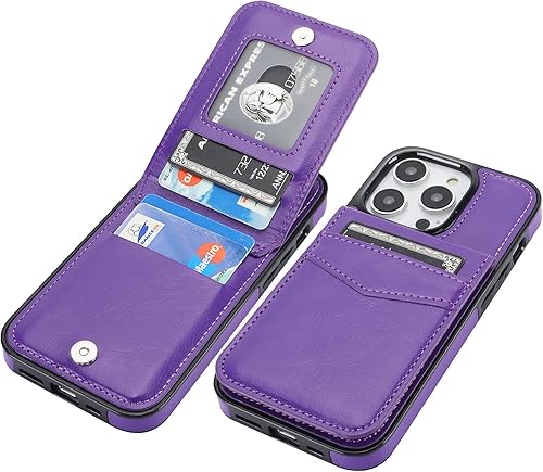 Miniatura 1 de KIHUWEY Funda compatible con iPhone 14 Pro con soporte para tarjeta de crédito, cierre magnético de cuero de alta calidad, función atril, funda