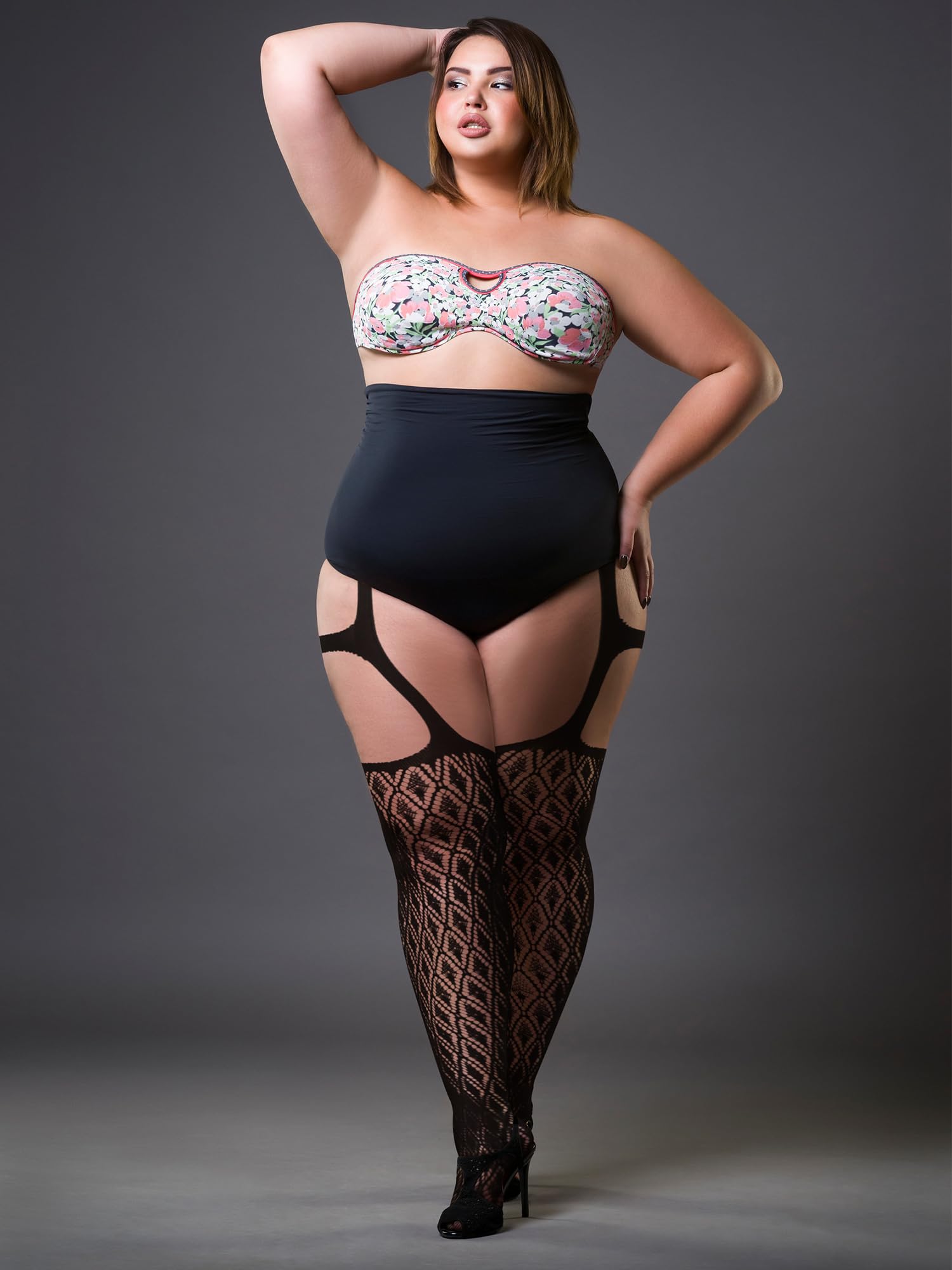 Skylety 6 Pairs Women Plus Size Fishnet Suspender Pantyhose Thigh High Stocking Garter Belt Lingerie Tights for Women S-XXXL: XX-Large-3X-Large Chic Fantasy Black
