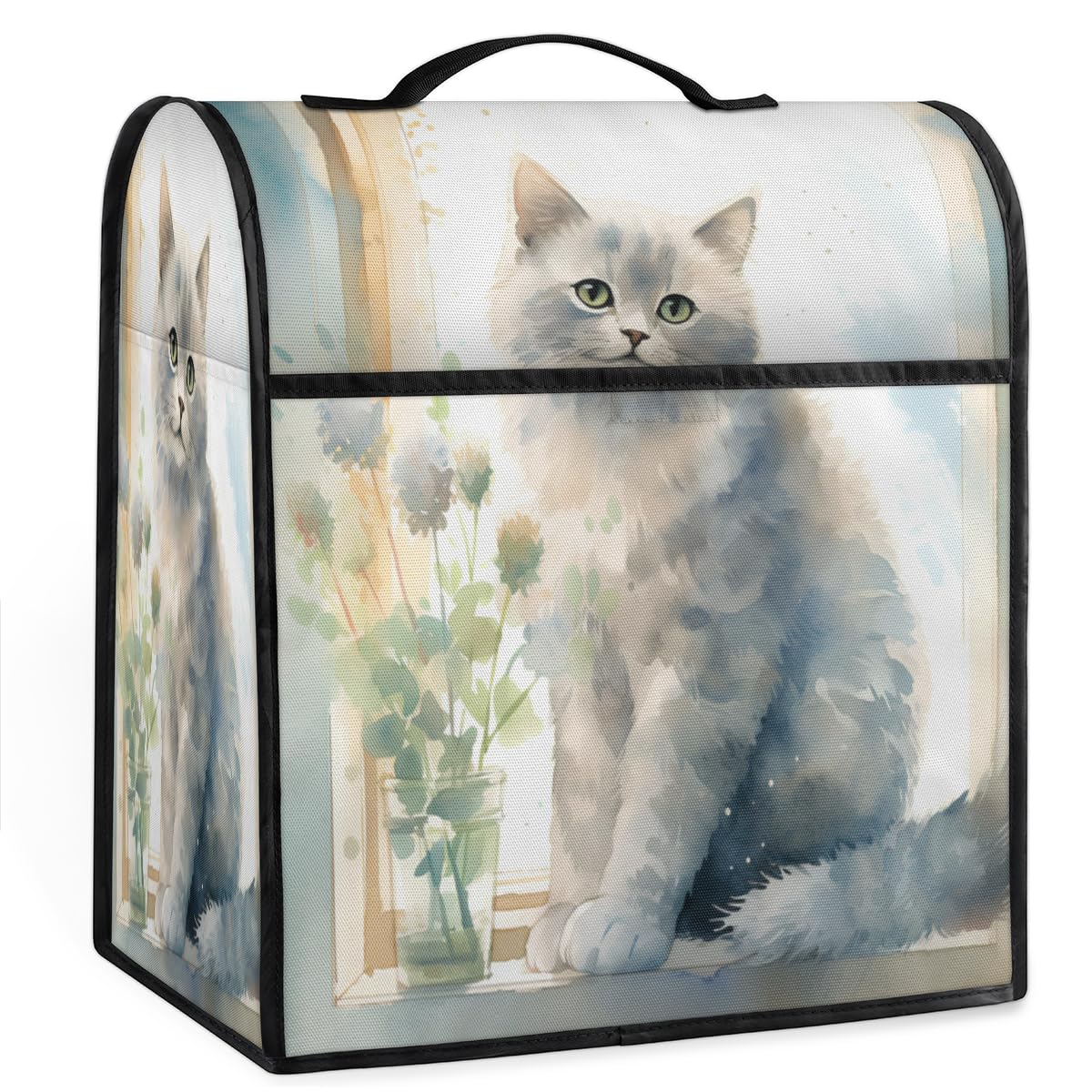 Coffee Maker Cover Watercolor Cat Kitchen Appliance Covers Small Appliance Covers Blender Cover Juicer Cover Dust Covers for Kitchen Appliances with Top Handle and Pockets,Washable,C367