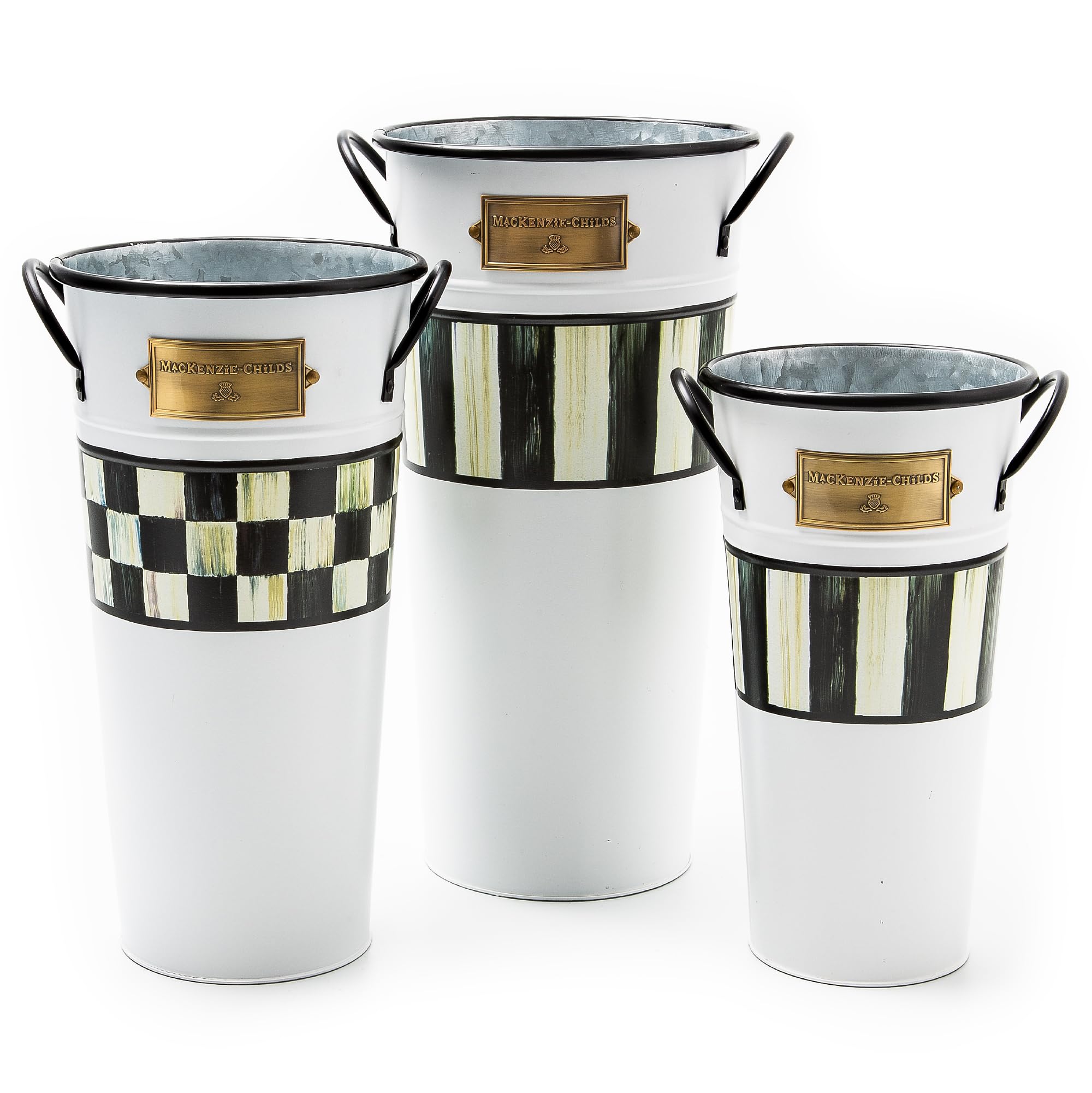 Spectator Galvanized Flower Buckets, Decorative Galvanized Metal Buckets, Set of 3