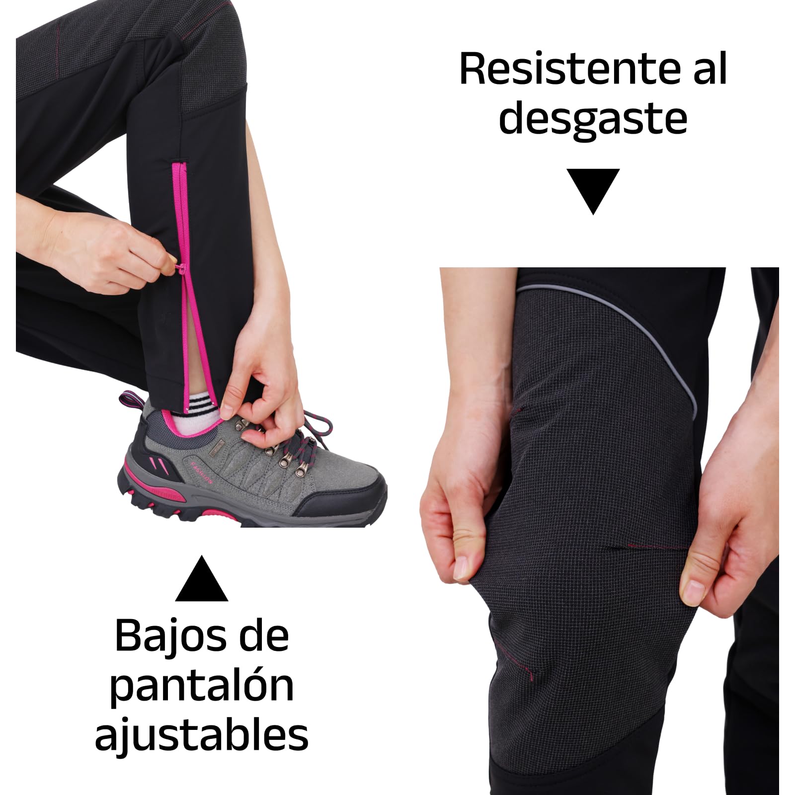 Pantalones de senderismo mujer impermeables elásticos invierno cremalleras contraste