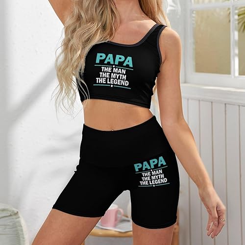 Miniatura 3 de Papa The Man The Myth The Legend Yoga Outfits for Women 2 Piece Set Seamless Ribbed Crop Tank High Waist Shorts Workout Sets