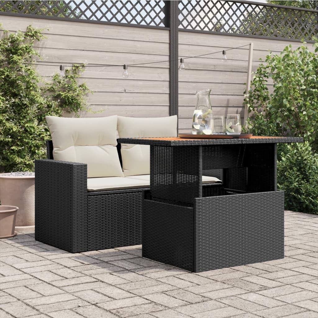Generico Tavolo da Giardino Nero 100x55x73 cm Polyrattan e Legno Acacia,Nero,13.6kg,365976