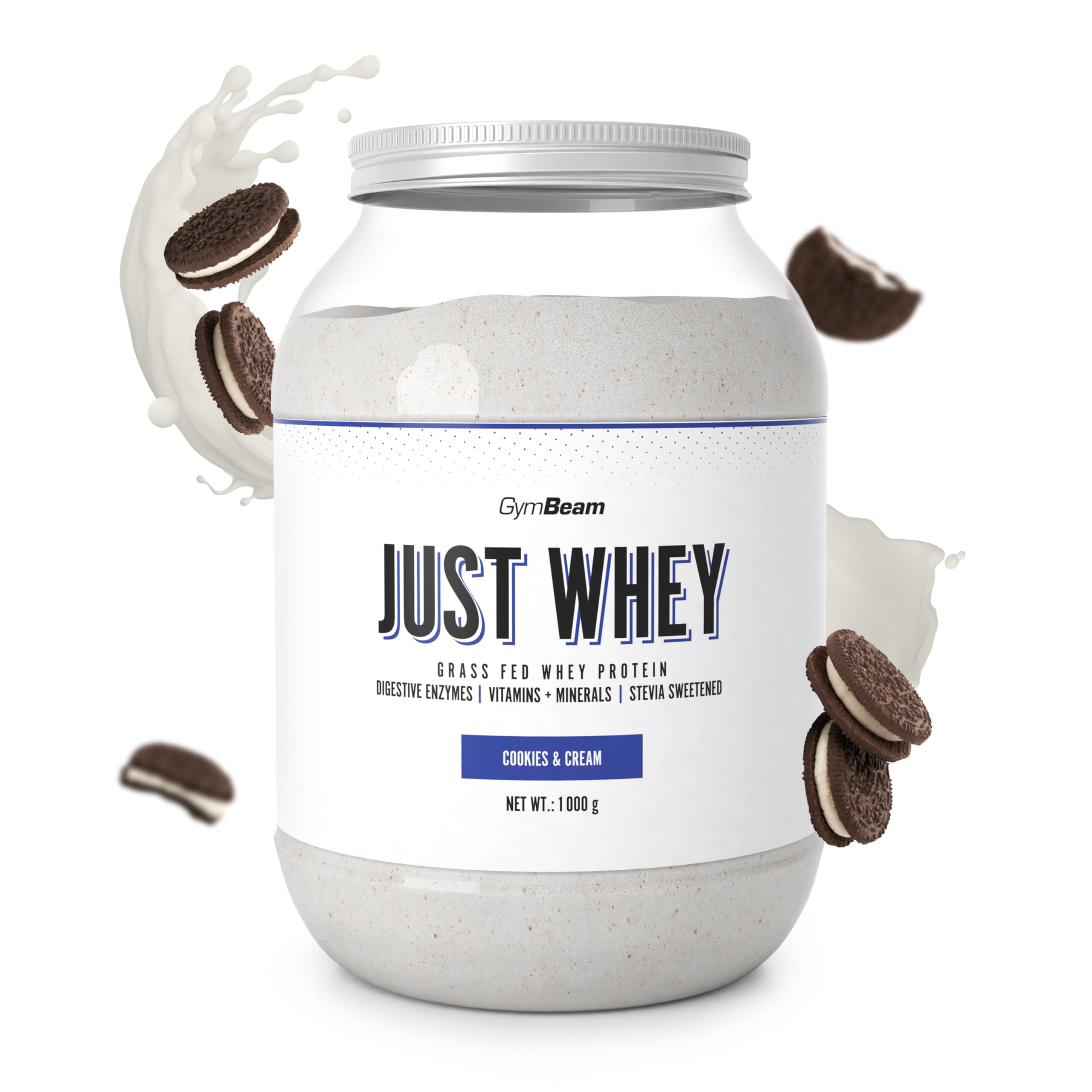 GymBeam Just Whey, Proteine in Polvere Multicomponente da Siero di Latte, Whey Protein, Concentrato e Idrolizzato, 22,4g Proteine per Dose (1000 g, Biscotti e Panna)