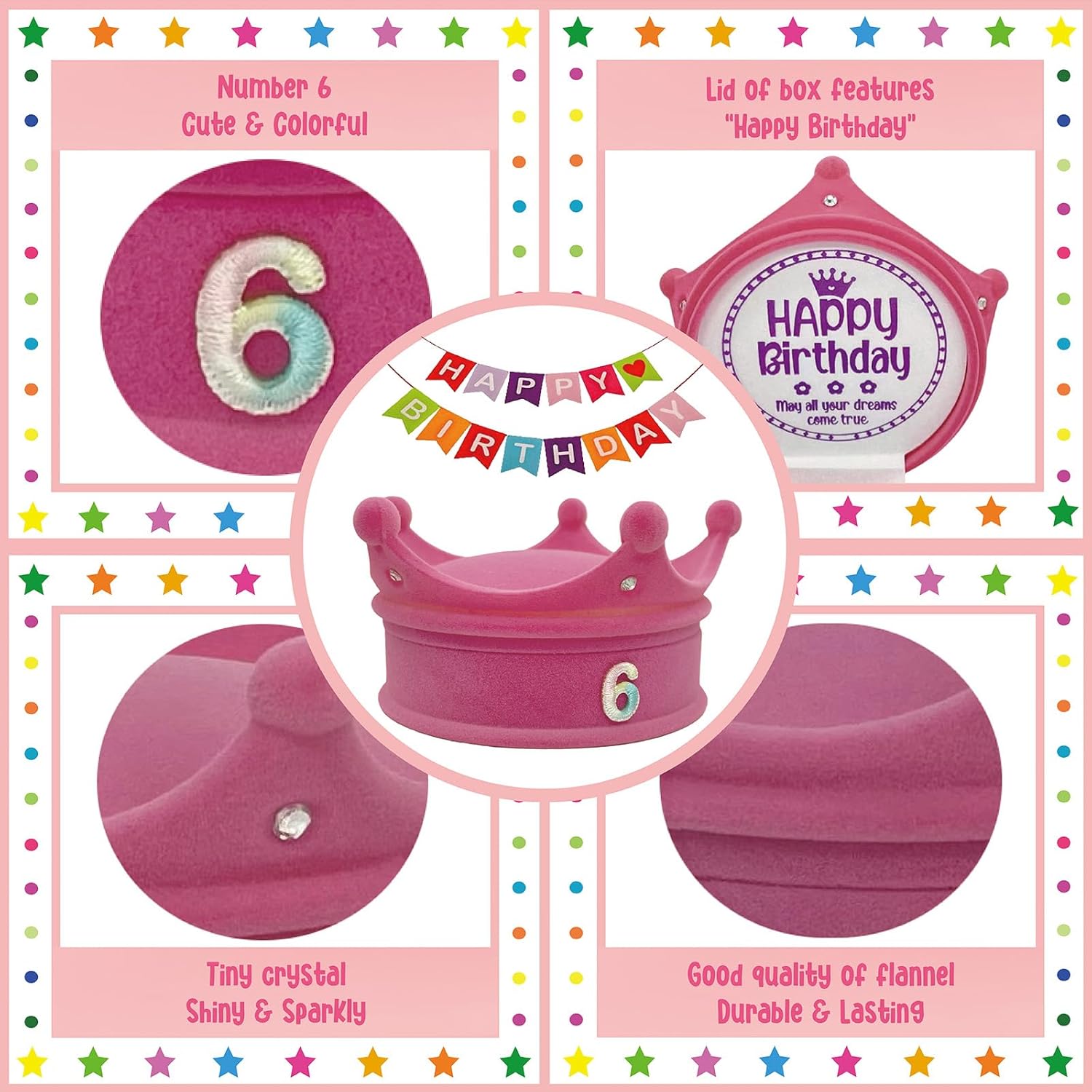 ZomefinKiu Girls 6th Birthday Princess ~ Pink Charm Bracelet, Crown Shape Keepsake Jewelry Box, 6 Year Old Girl Birthday Outfit for 6th Bday Party