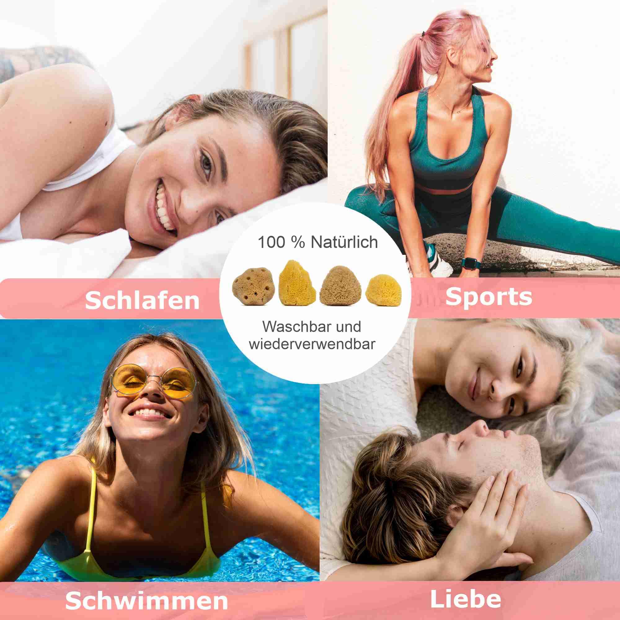Lot de 4 éponges de mer intimes de relaxation 100 % naturelles non blanchies comme alternative naturelle au tampon doux – Réutilisables et durables (taille 5–7 cm)