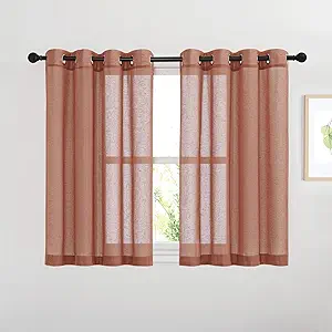 NICETOWN Washed Linen Sheer Curtains for Window, Grommet Linen Burlap Window Treatment Privacy with Light Filtering Vertical Drapes for Bedroom, Terracotta=Burnt Orange, 2 Panels, W52 x L45