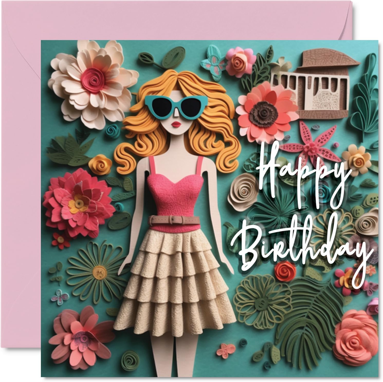 Birthday Cards for Women - Felt Craft Birthday - Birthday Card for Mom Sister Daughter Grandma, birthday gifts for women Mom birthday cards, 5.7 x 5.7 Inch Bday Greeting Cards
