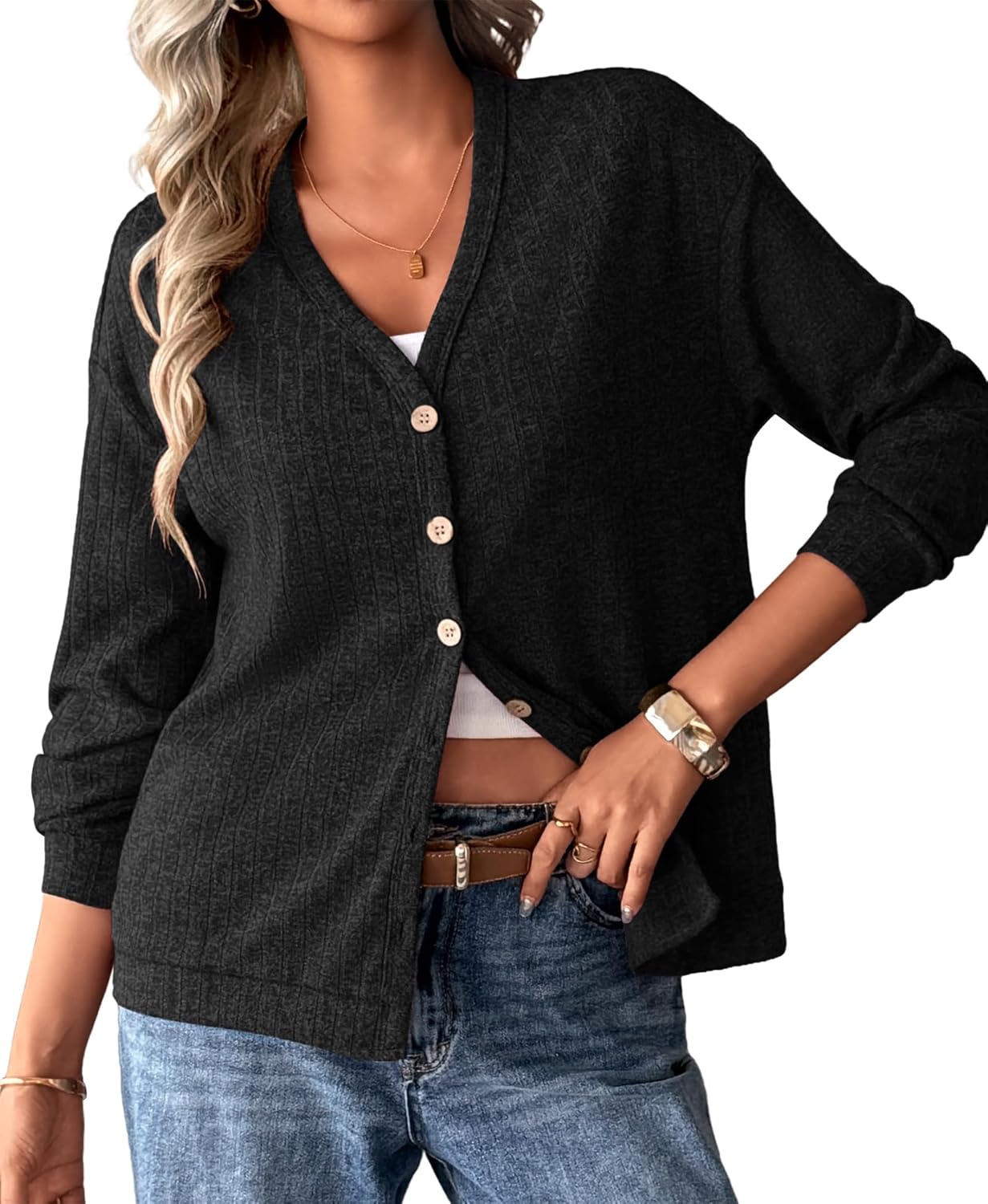Womens Cardigan Sweaters Lightweight V-Neck Soft Chunky Knit Open Front Loose Fit Tops Fall Fashion 2026 Clothing