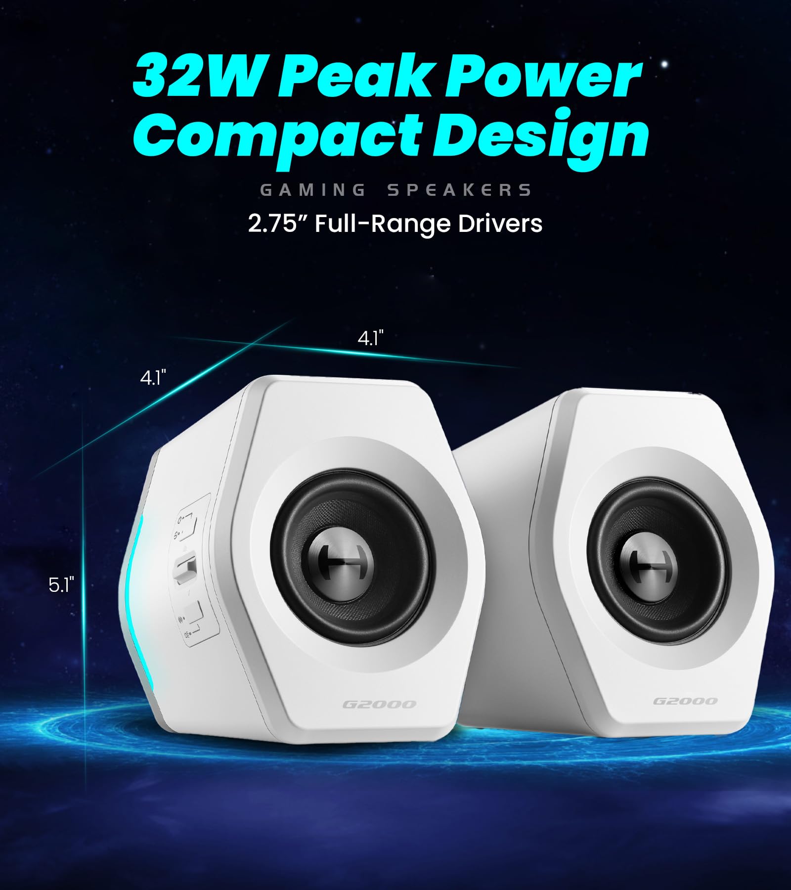 Edifier G2000 Haut-parleurs de jeu RVB, puissance de crête 32 W, Bluetooth, blanc