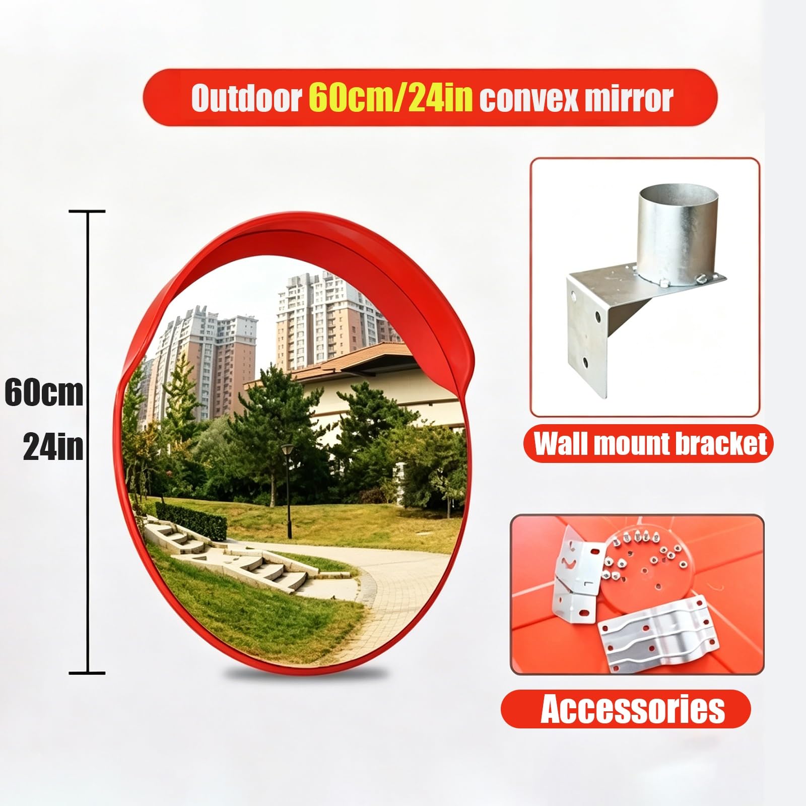 60 cm Espejo Convexo con Soporte de Pared – Gran Angular de Seguridad para Garaje, Almacén, Estacionamiento, Tienda, Oficina, Punto Ciego(Pink)