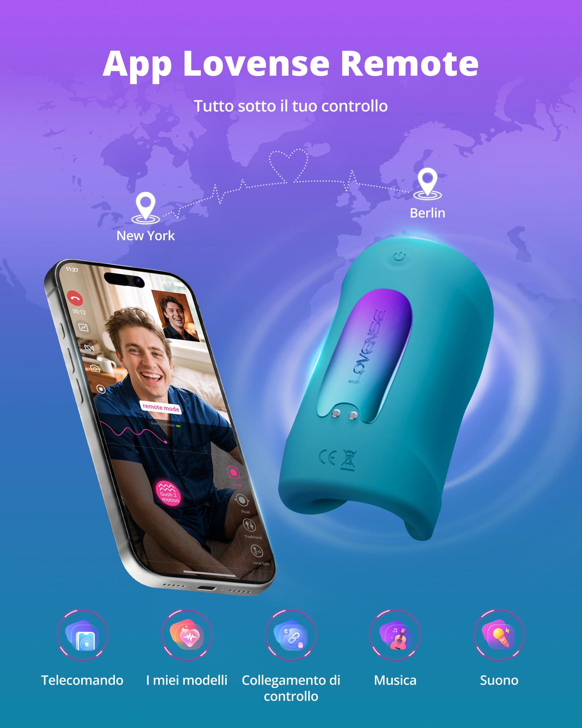 LOVENSE Gush 2 Motion Masturbatore Uomo, Anello Vibrante con App | Masturbatore maschile automatico e vibratore per uomo, oscillazione al movimento, stimolo del frenulo, app, senza mani, IPX7