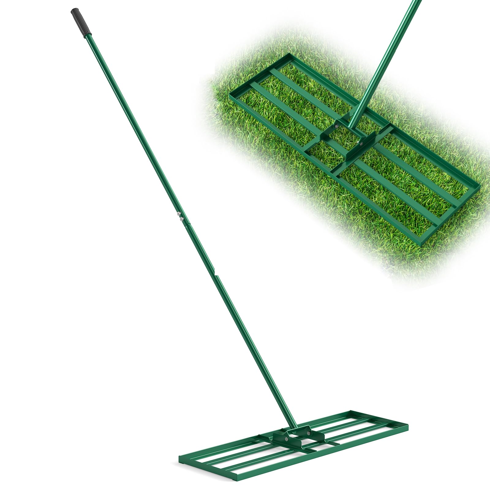 COSTWAY Lawn Levelling Rake, 43/75/91/106 x 25cm Lawn Leveller with 90cm/175cm Adjustment Long Handle, Effort Saving Lawn Lute Tool for Grass Garden Golf Course Soil (Green, 75 x 25cm/30” x 10”)