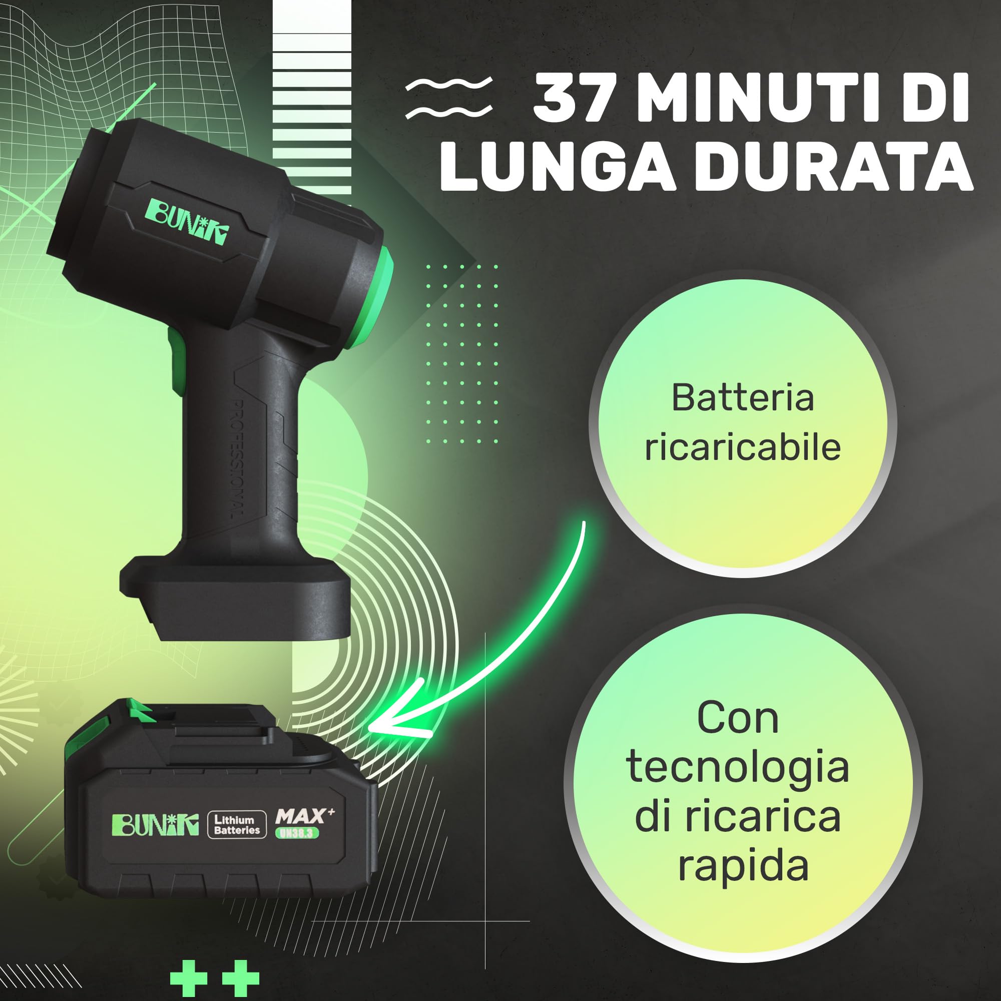 BUNIK Aspirapolvere auto potente - 21000Pa, 37 minuti durata - Aspiratore e Soffiatore con Motore Brushless aspirapolvere portatile - Mini Aspirapolvere per Auto Casa Ufficio Peli di Domestici